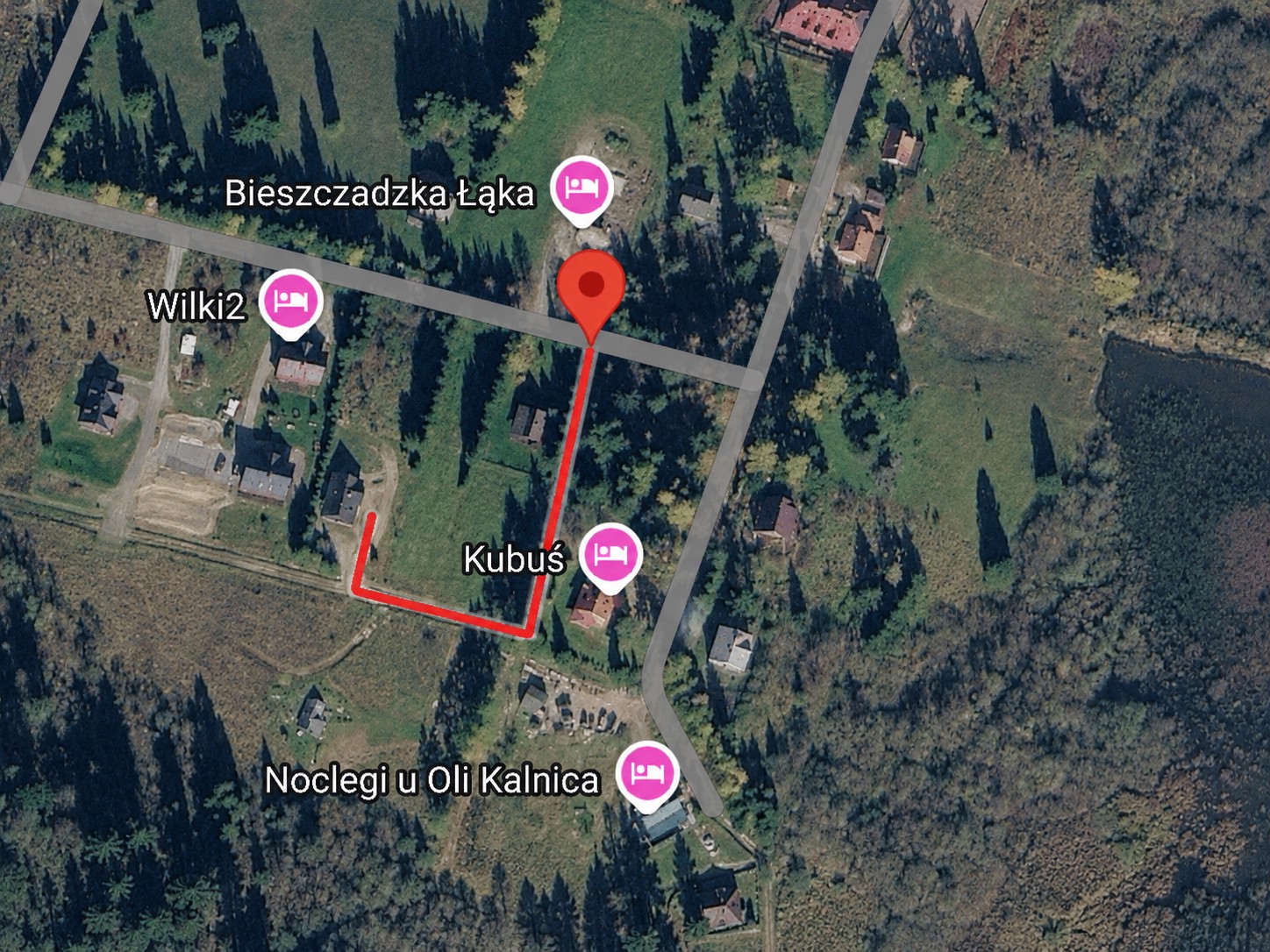 Mapa z zaznaczoną trasą ostatniego odcinka dojazdu do Rysiej Skarpy